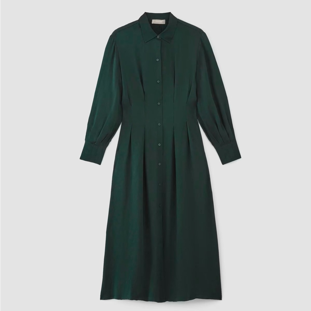 Everlane Hammered Satin Shirt Dress Scarab Green Size 8 NWT